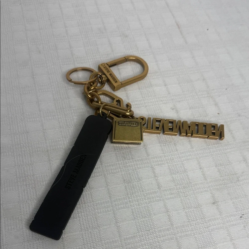 Steve Madden Brushed Gold Logo cluster Bag Charm/Keychain